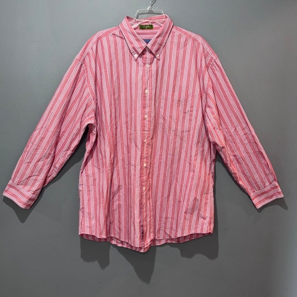Orvis Mens XXL Red White Striped Button‎ Down Shirt 100% Cotton Long Sleeve XXL
